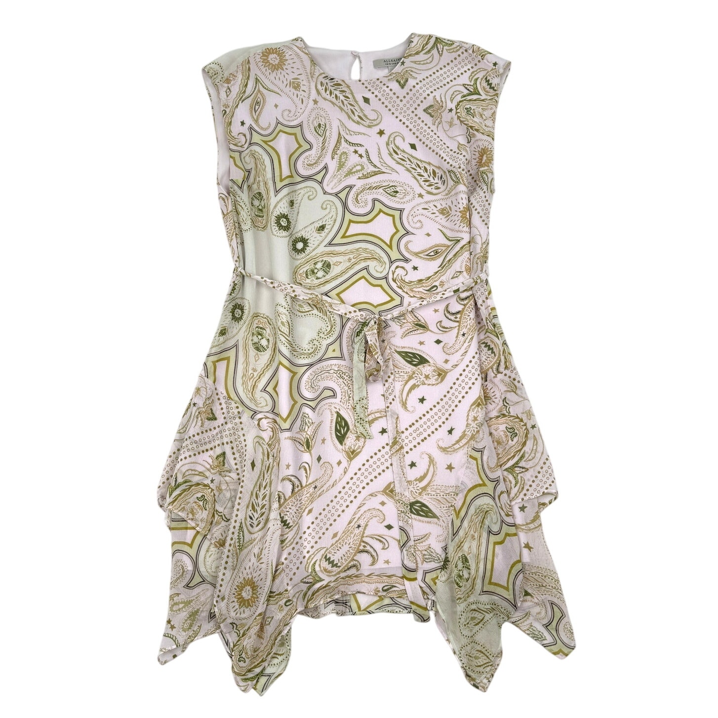 Allsaints Audrina Avalon Mini Dress Paisley Print Asymmetrical Hem Size 6